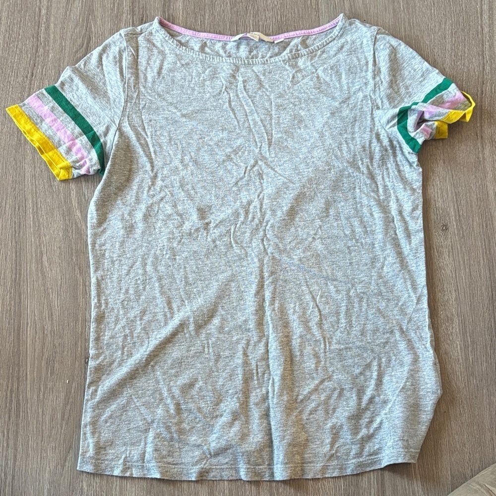 Boden Gray Tee with Striped Sleeves